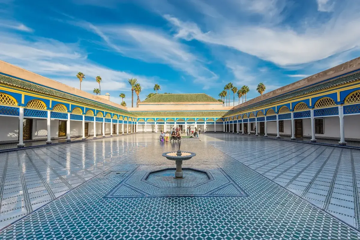 The large tiled courtyard of Bahia Palace with its central fountain